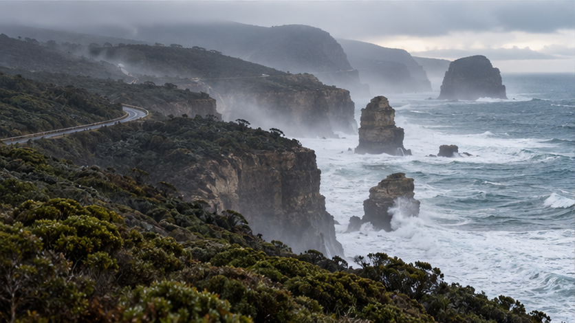 A rugged Victorian coastline in winter