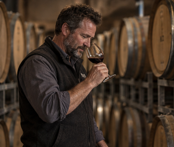 A regional winemaker in a cellar
